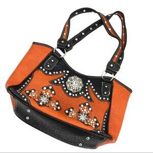 P&G Collection Western Shoulder Bag faux leather rust orange studded rhinestones